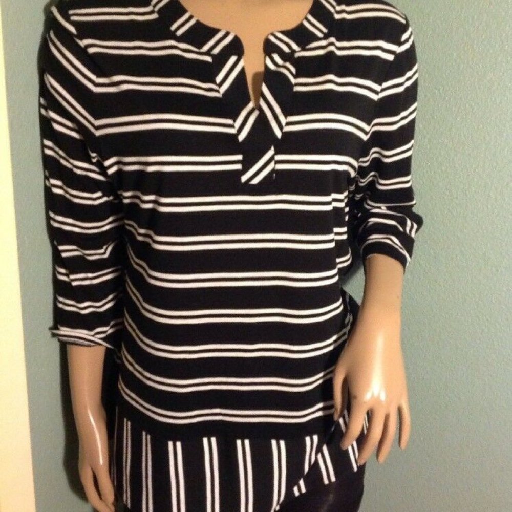 Talbots Large Black & White Stripes Blouse